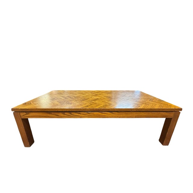 Mid-Century Modern Oak Parquet Coffee Table With Herringbone Top For Sale - Image 9 of 10