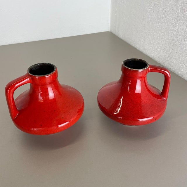 Red-Glaze Fat Lava UFO Vases from Jopeko, Germany, 1970s, Set of 2 For Sale - Image 14 of 18