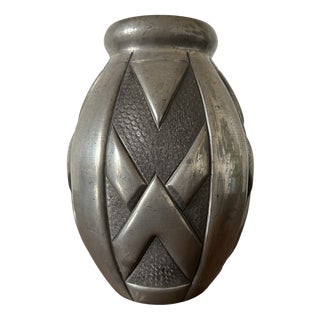 Art Deco Pewter Vase with Geometric Motifs, 1920s For Sale