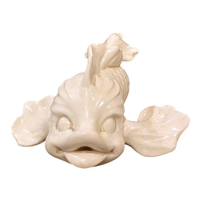 Large 19 inches off-white fish wall art by Freeman & McFarlin Potteries of California. Designed by Maynard Anthony...