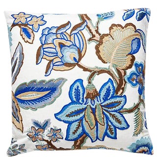 The House of Scalamandré Hillside Crewel Pillow, Blue Wood For Sale