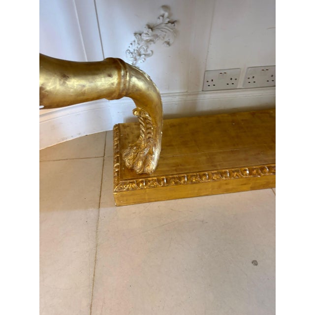 Gold Antique Baroque Revival Italian Giltwood Console Tables with Breccia Marble Tops and Lion's Paw Supports, 1850s, Set of 2 For Sale - Image 8 of 15