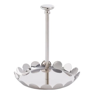 Lucente Polished Scalloped Serving Tray, Nickel, Single Tier For Sale