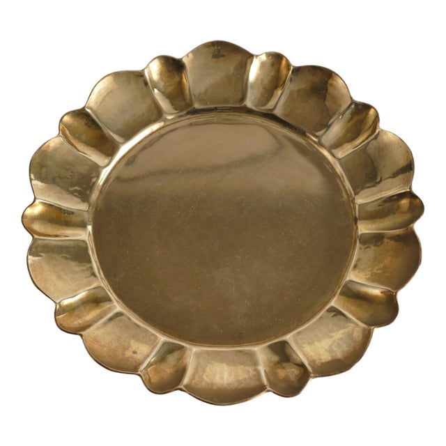 Hollywood Regency Round Brass Tray by Firma Lars Holmström, Sweden, 1940s For Sale