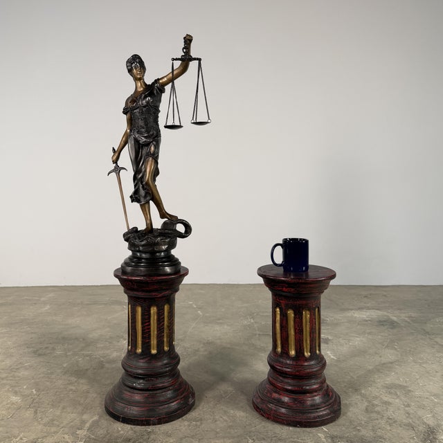 Bronze Lady Justice Sculpture – Blindfolded Justitia With Scales & Sword, 29” Tall For Sale - Image 13 of 13