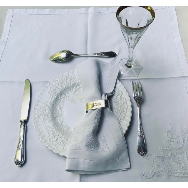 Antique French Linen Napkins, Set of 5, Hemstitched Ladderwork Embroidery, Circa 1900 For Sale - Image 9 of 15