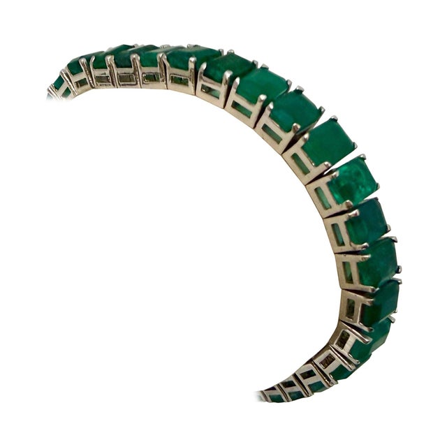 40 Ct Natural Emerald Cut Emerald Cocktail Tennis Bracelet 14 Kt White Gold 7.5" For Sale - Image 15 of 18