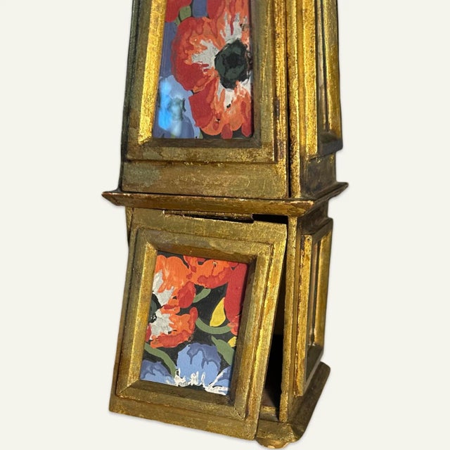 Wood Pair of Florentine Gilded Wood and Glass Paneled Obelisks For Sale - Image 7 of 7