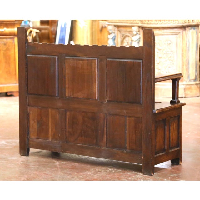 Brown Early 20th Century French Gothic Revival Carved Oak Hall Bench With Storage For Sale - Image 8 of 9