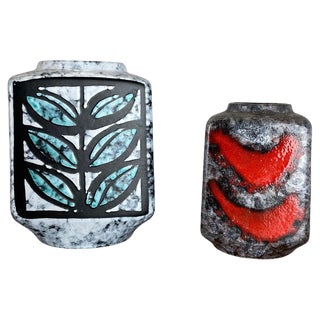 Fat Lava Ceramic Pottery Vases from Strehla Ceramic, Germany, 1970s, Set of 2 For Sale