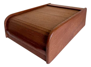 1970's Danish Modern Teak Roll-Top Tambour Storage Box