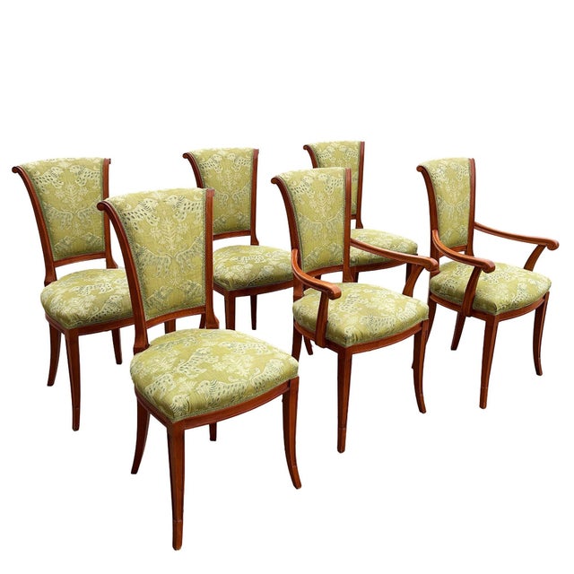 Elegant set of six Empire-style Italian dining chairs crafted in a rich Milano-finish cherry mahogany, The set includes 4...