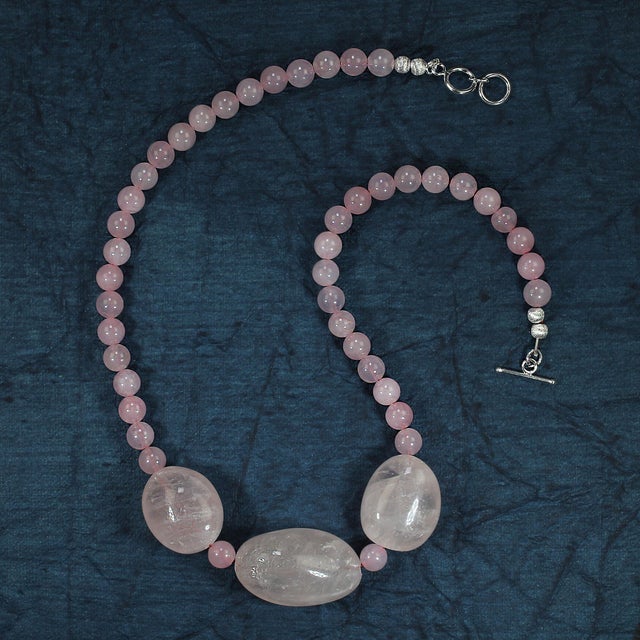 Metal Ajd 20 Inch Rose Quartz Necklace Featuring Three Gorgeous Large Freeform Gems For Sale - Image 7 of 7