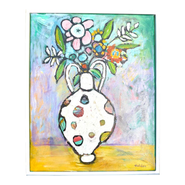“Flowers in Ia Sculptural Vase” - Framed Oil Painting on Canvas For Sale