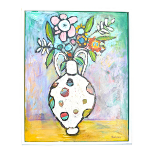 “White in Flowers in Ia Sculptural Vase” - Framed Oil Painting