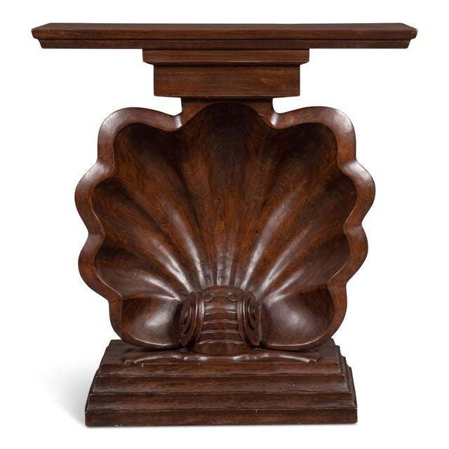 Late 20th Century Hollywood Regency Style Carve Wood & Composition Shell Form Console Table For Sale - Image 5 of 6