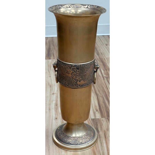 Hollywood Regency Vintage Brass Umbrella Stand W/Lion Head Handles For Sale - Image 3 of 7
