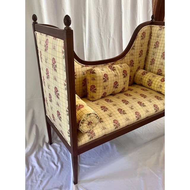 Vintage Sheraton Style Upholstered Settee For Sale - Image 9 of 11