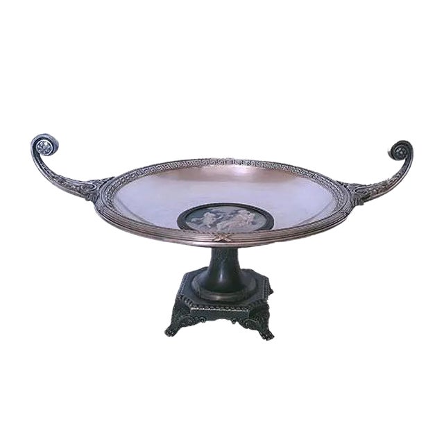 Antique Silver-Plated Metal & Biscuit Porcelain Tazza Dish from WMF For Sale