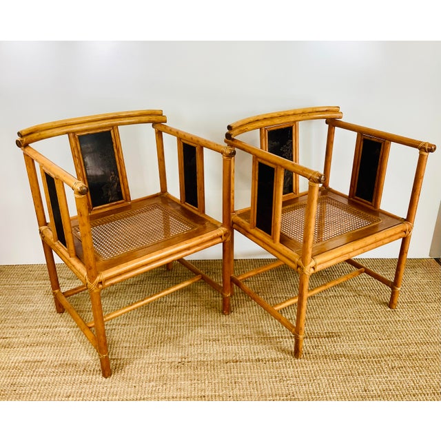 Vintage Pair of Faux Bamboo Asian / Chinoiserie Chic Pagoda Chairs For Sale - Image 11 of 17