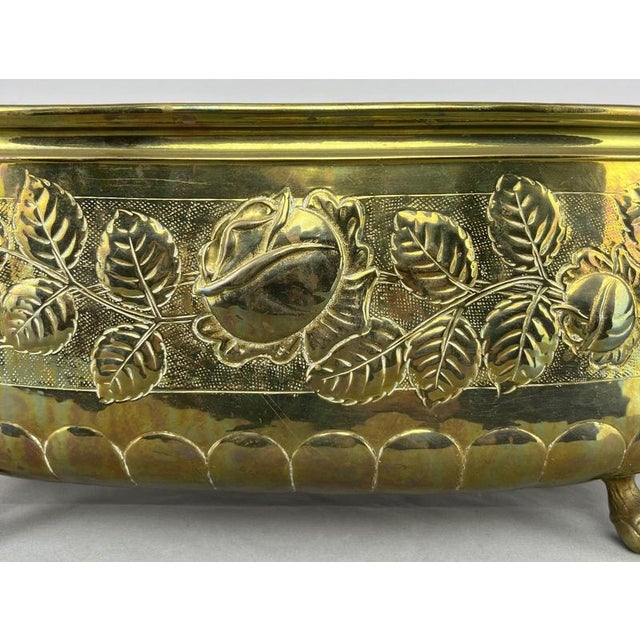 Vintage Brass Footed Planter with Floral Lion Handles For Sale - Image 3 of 18