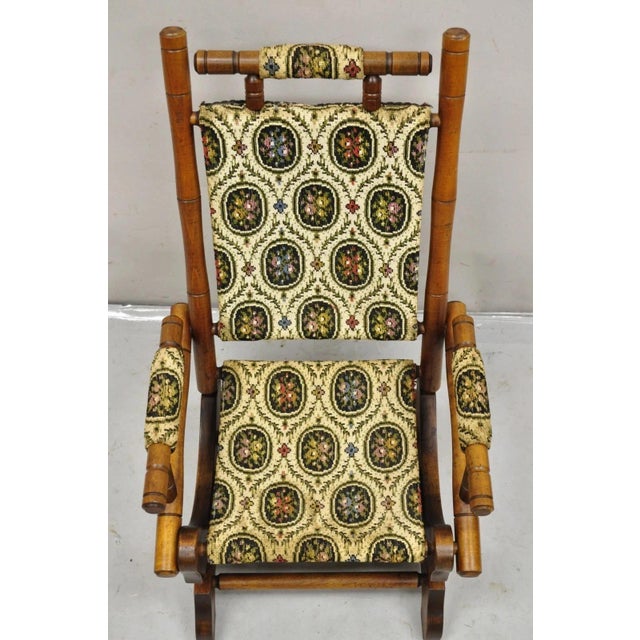 Antique Victorian Small Child's Maple Wood Platform Rocker Rocking Chair For Sale - Image 4 of 9
