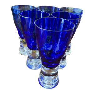 Cobalt Stockholm Water Goblets With Air Bubble Base - Set of 6