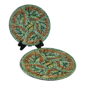 Antique 1879 Griffen Smith Hill Begonia Majolica Plates – Etruscan Pottery Pair Trenton, Nj