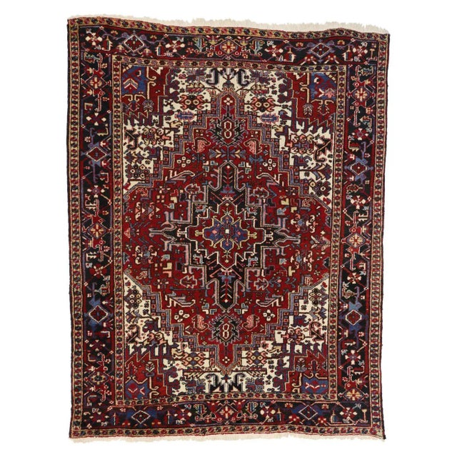 Mid 20th Century Mid 20th Century Vintage Persian Heriz Rug, 07'04 X 09'05 For Sale - Image 5 of 6