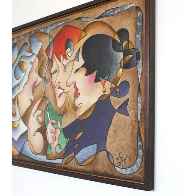 Vintage Mid Century "Gossipers" Acrylic Painting by Andrei Hudiakoff For Sale - Image 4 of 9