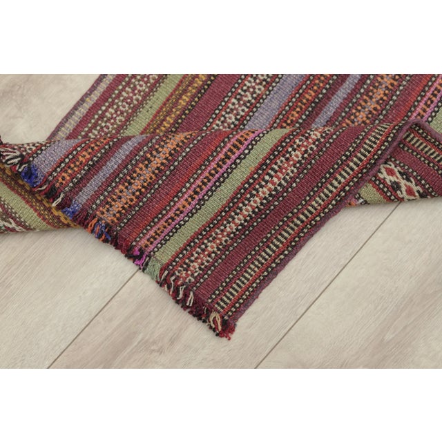 1960s Vintage Striped Very Old Natural Wool Kilim Runner Rug For Sale - Image 10 of 13