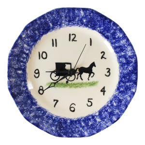 Hand-Painted Spongeware Pastoral Scene With a Horse-Drawn Carriage Wall Clock