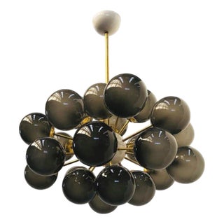 21st Century Ovale Natural Brass Frosted Smoky Murano Sputnik Chandelier by Fabio LTD For Sale