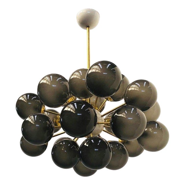 21st Century Ovale Natural Brass Frosted Smoky Murano Sputnik Chandelier by Fabio LTD For Sale