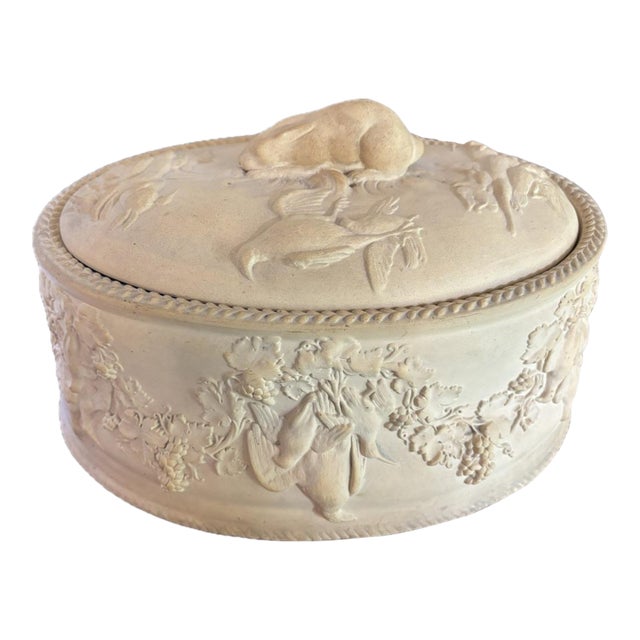 Mid 20th Century Signed Wedgewood Cane Ware Game Pie Tureen or Serving Dish With Cover and Insert For Sale
