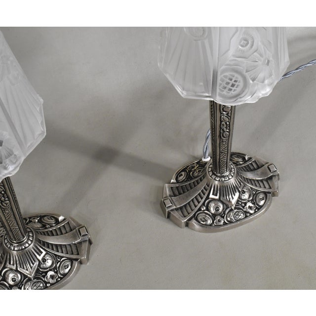 Silver French Art Deco Lamp by Ejg Jean Gauthier 1930s France - A Pair For Sale - Image 8 of 14
