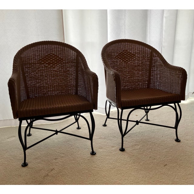 Excellent pair of all weather wicker Lloyd Flanders chairs of Lloyd Loom wicker products to accent any room. Very handsome...