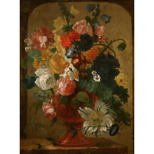 Vase of flowers with butterflies in a niche circle of jan van huysum (amsterdam 1682 - 1749) oil on canvas 64 x 52 cm -...