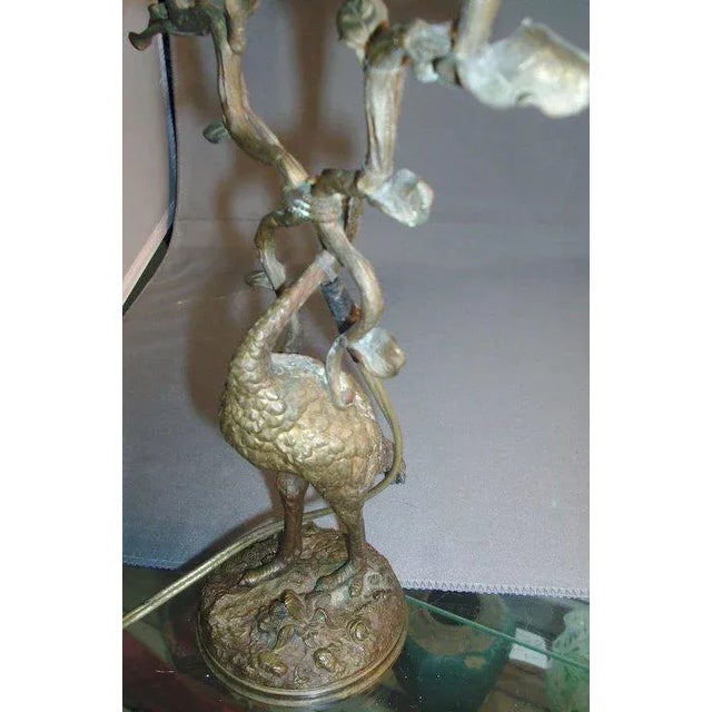 19th Century Vienna Bronze Ostrich Candelabra Candlestick Electrified Lamp For Sale - Image 4 of 6