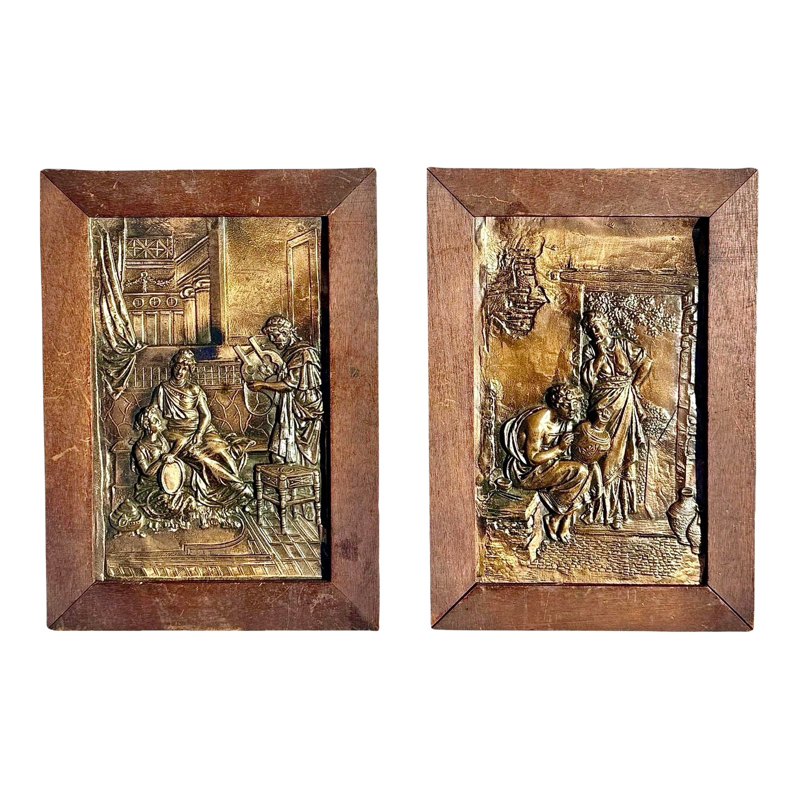 19th-Century Neoclassical Metal Relief Plaques in Antique Wood Frames ...