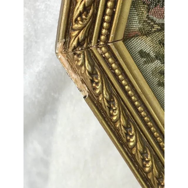 Vintage French Provincial Romantic Courting Couple Jacquard Woven Tapestry in Dimensional Octagon Gold Gilt Frame For Sale - Image 9 of 13