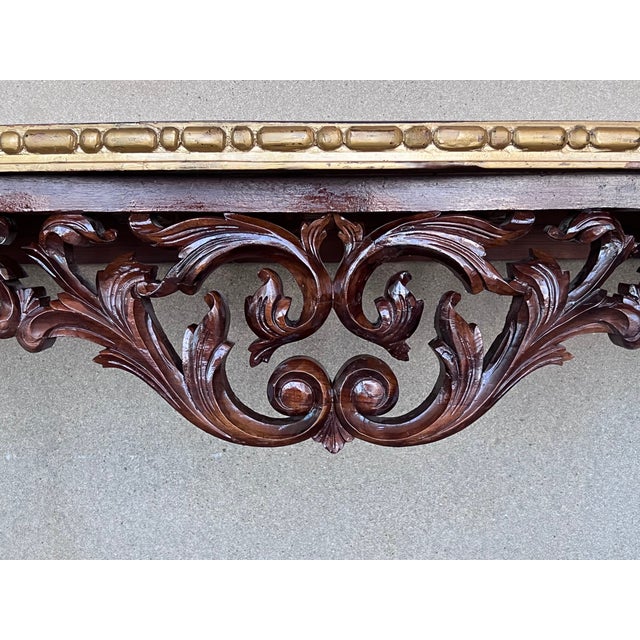 Brown Large French Regency Carved Walnut Console Table With Tilted Edges For Sale - Image 8 of 11
