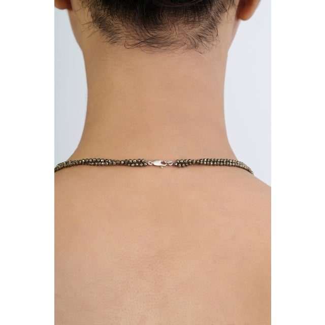 Gold 85 Ct Pyrite Beaded Double Strand Necklace With Silver Clasp 2.8mm Beads 22” Long For Sale - Image 8 of 15