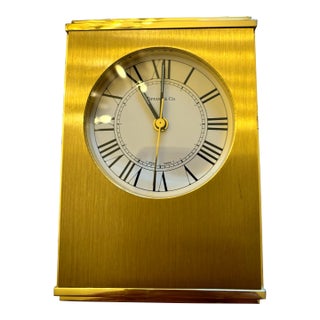 Vintage Tiffany & Co. Swiss Brass Quartz Desk Alarm Clock, Roman Numeral Dial, 1970s For Sale