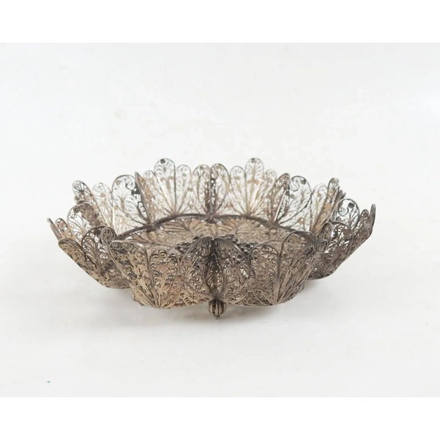 Metal Vintage Silver Wire Filagree Dish For Sale - Image 7 of 7