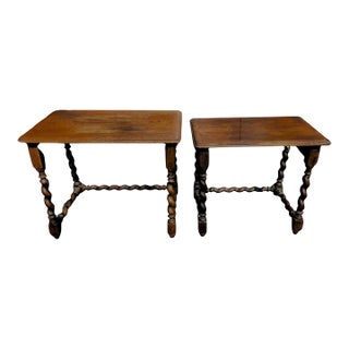 Pair of Oak Barley Twist Nesting Tables For Sale