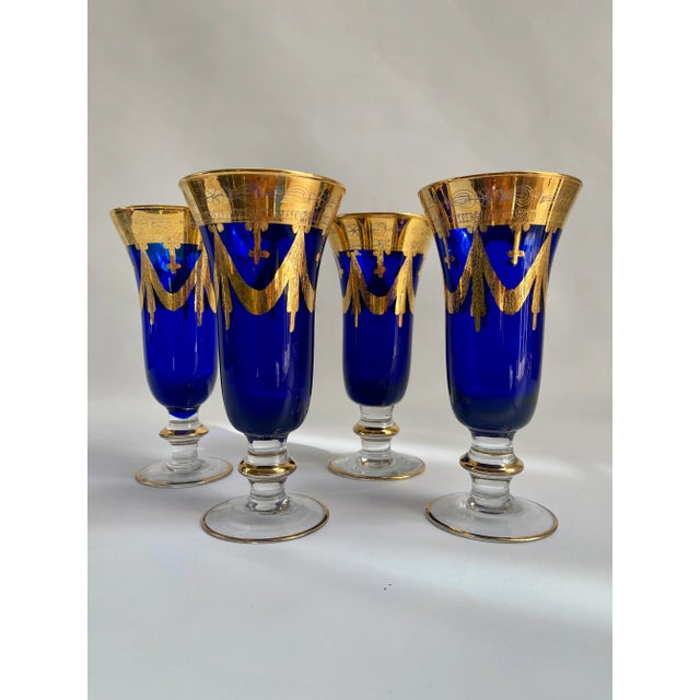 Arte Italica Medici 24-K Gold Cobalt Blue Champagne Flutes - Set of 4 For Sale In Boston - Image 6 of 6