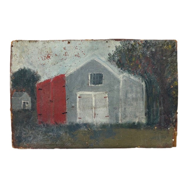 Antique Folk Art Barn Painting - Maine For Sale