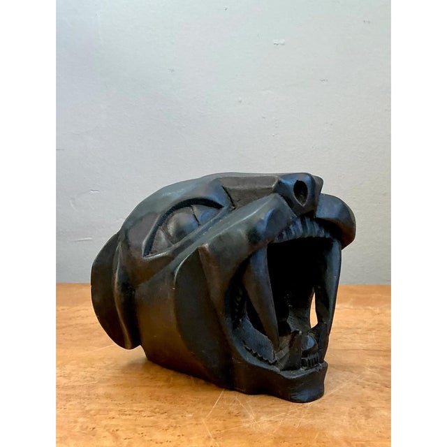Vintage Hand-Carved Wooden Panther Head For Sale In West Palm - Image 6 of 12