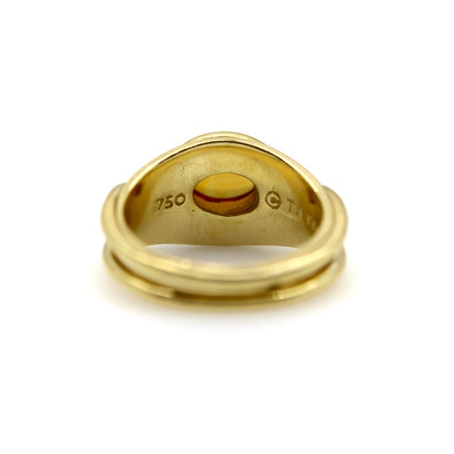 Metal 1970s Vintage Tiffany & Co. 18k Gold Crossover Citrine Cabochon Ring, Size 5.25 For Sale - Image 7 of 10